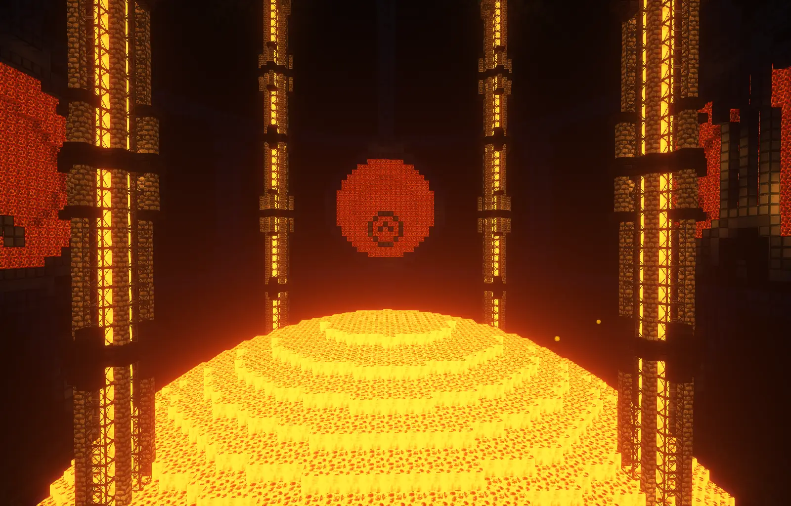 A depiction in Minecraft of a collapsing star which has been harnessed for its power.