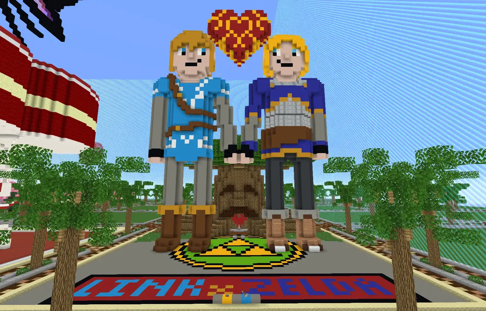 A build of Link & Zelda in Minecraft