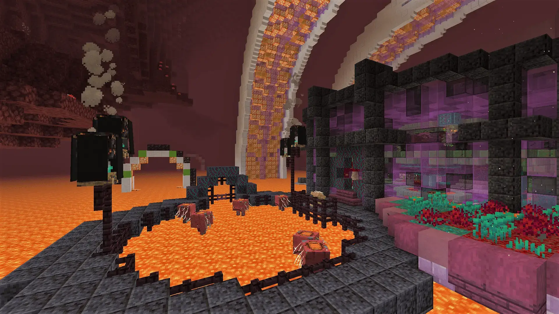 The beginning of Mars's Strider Course depicting saddled Striders in a lava pool waiting to be raced.
