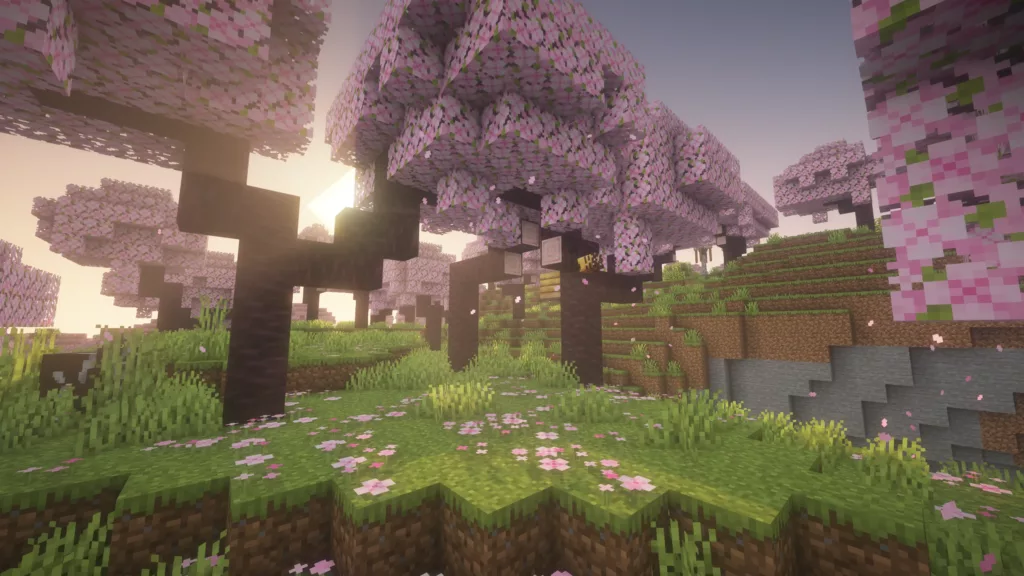 Image of the new Cherry Grove biome in the Minecraft 1.20.1 Trails & Tales update