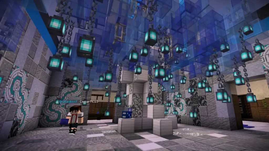 Our representation in Minecraft of the TARDIS's Architectural Reconfiguration Room as part of our Doctor Clue game board.