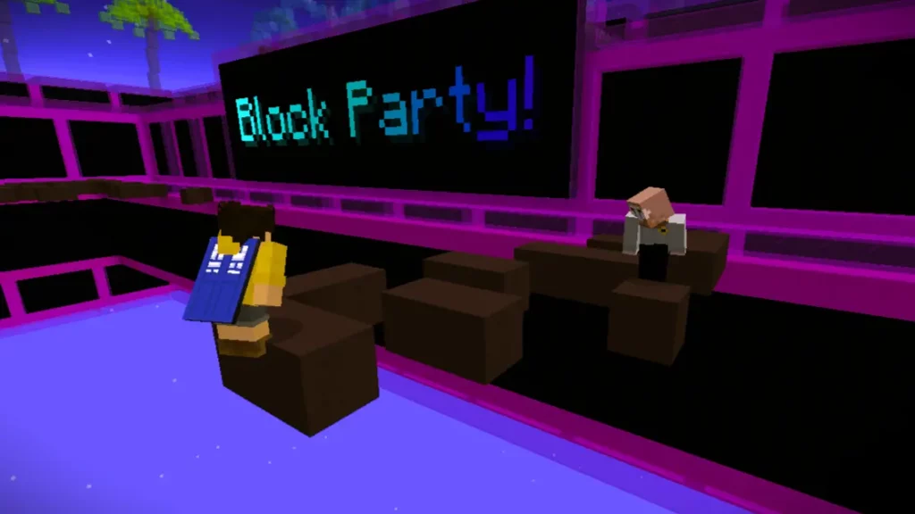 Two Minecraft characters stare each other down in Block Party