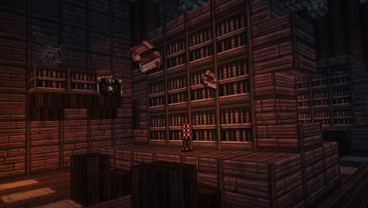A spooky library in a haunted mansion where the books sometimes fly off the shelves.