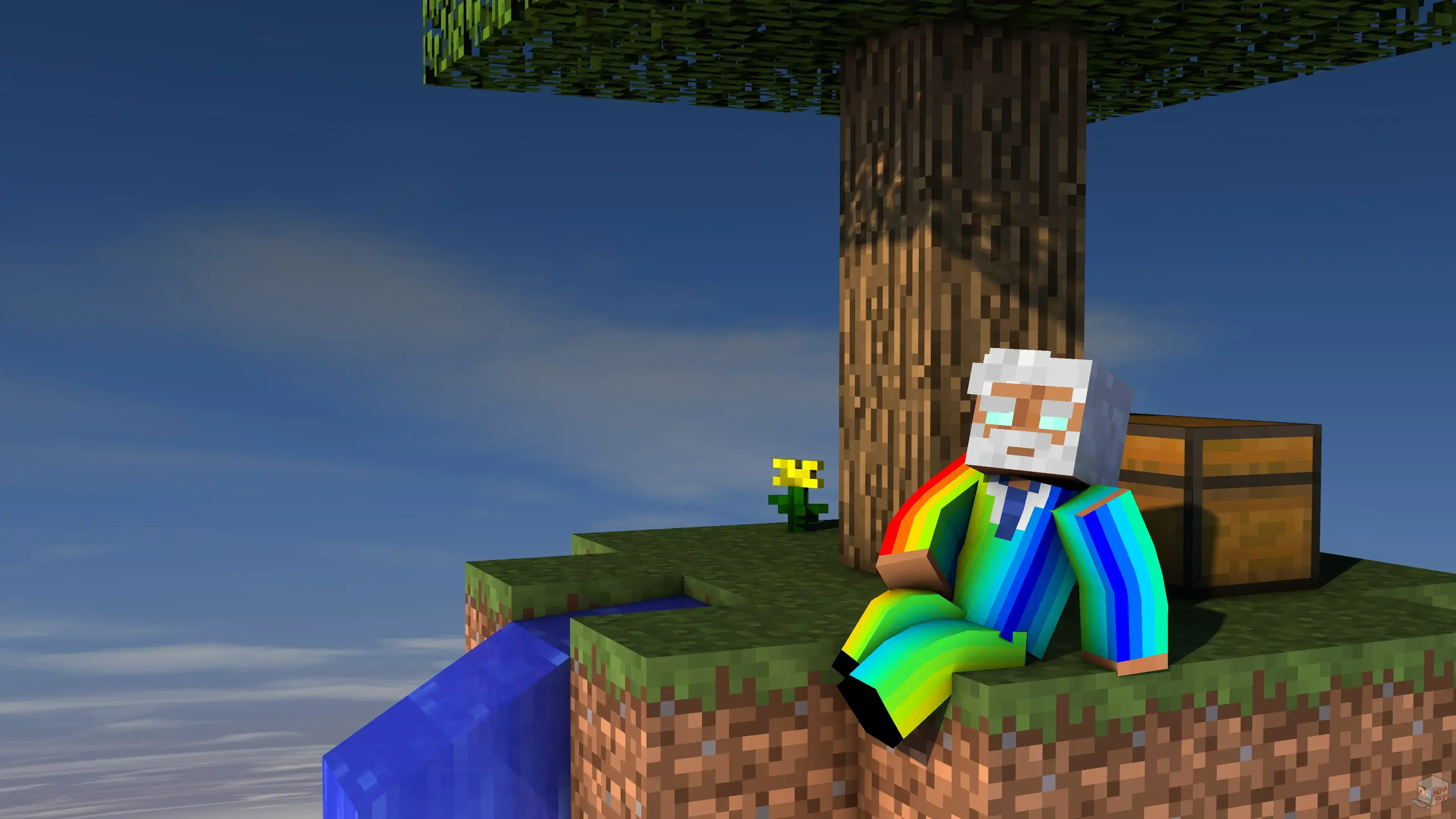 BWinks Minecraft character relaxing on SkyBlock