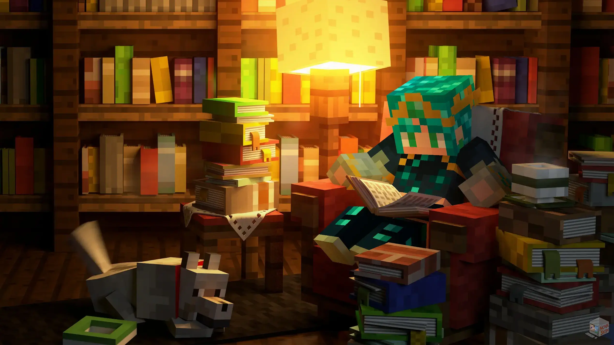 Empy Minecraft character reading in a library