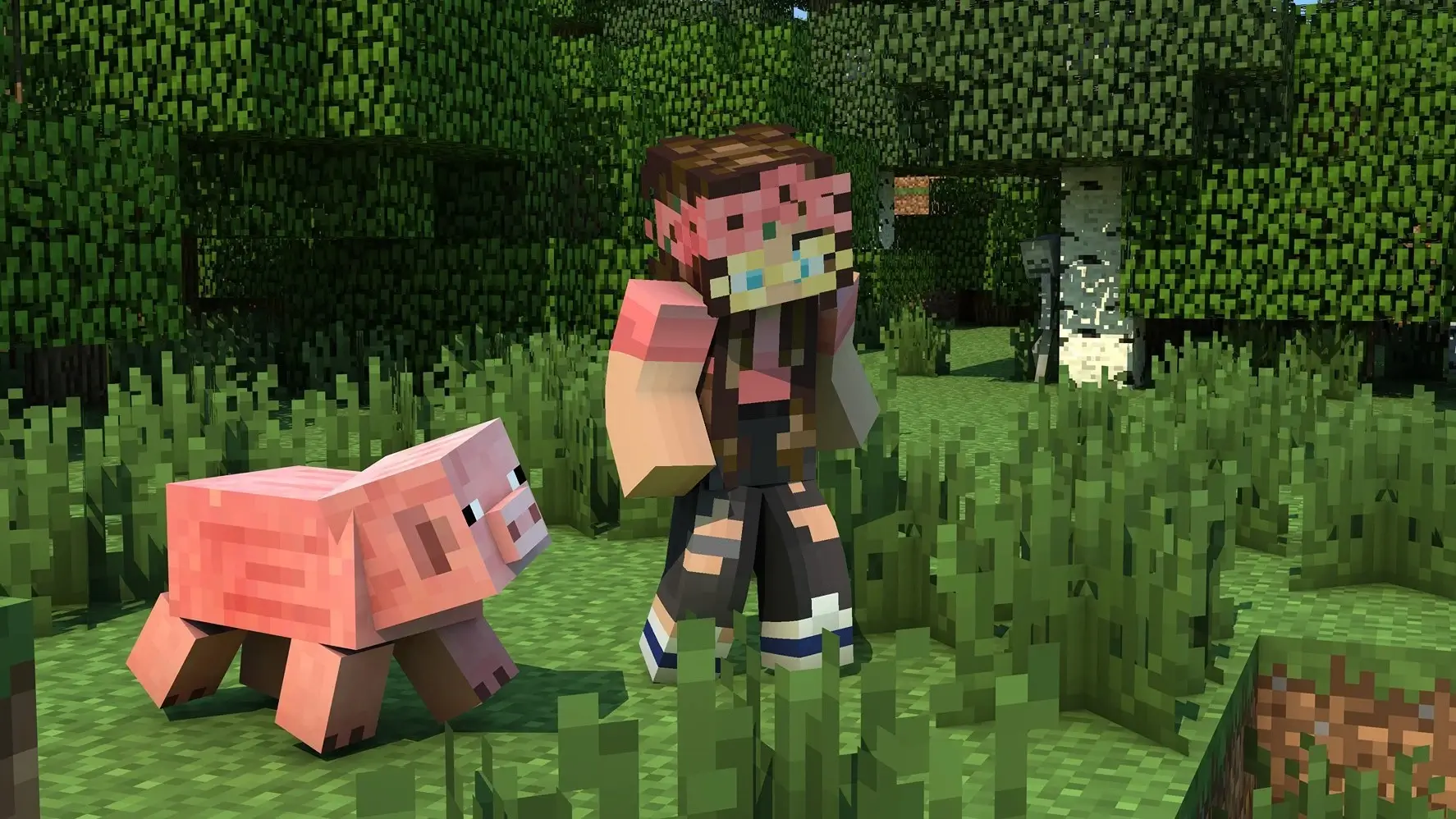 HeyItsBex Minecraft character with a pig